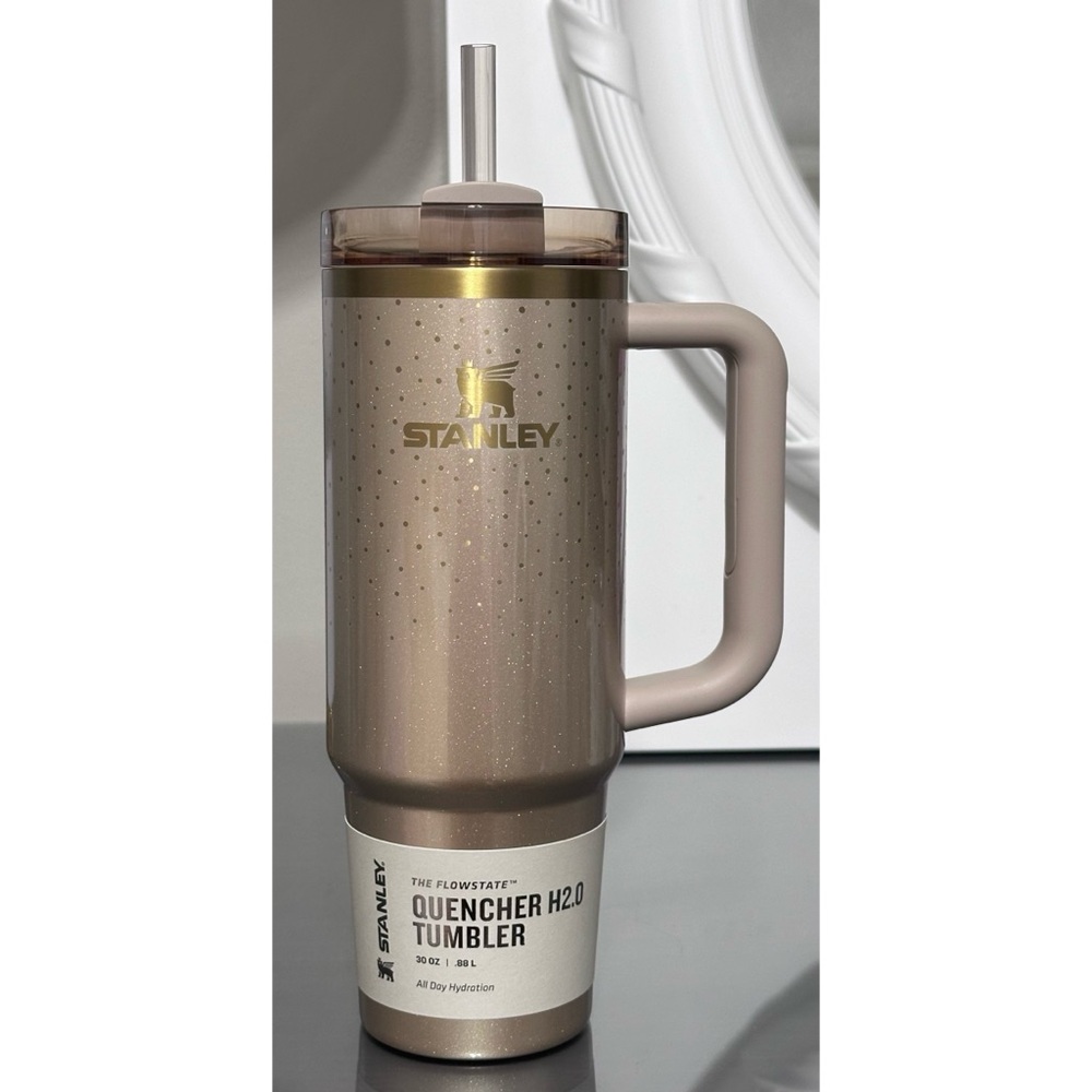 STANLEY HOLIDAY Quencher H2.0 FlowState‎ Tumbler 30oz, GOLD PROSECCO SHIMMER - Picture 3 of 6